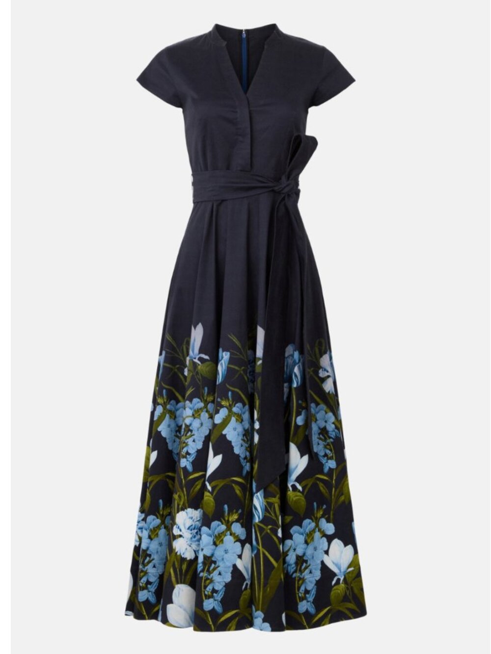 Sachin & Babi Ganika Floral Midi Dress Navy Blue Belted Size 4